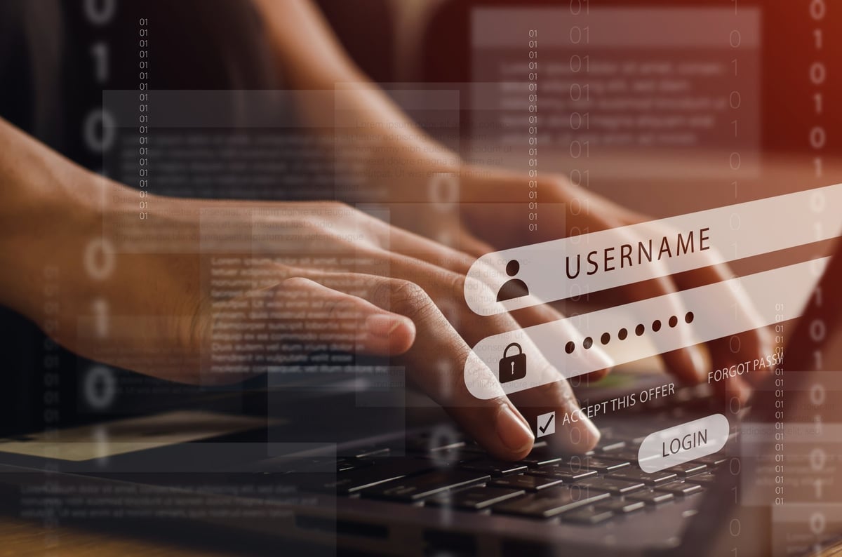 The programmer is logging in and encrypting it for security, with cybersecurity technology, website design and social security cyber concept.